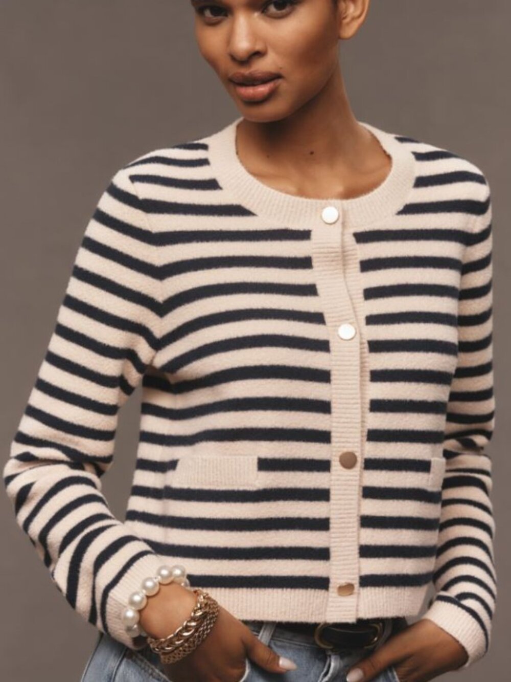 NVLT Anthropologie | Striped Sweater Lady Jacket Crop Cardigan | Size Medium